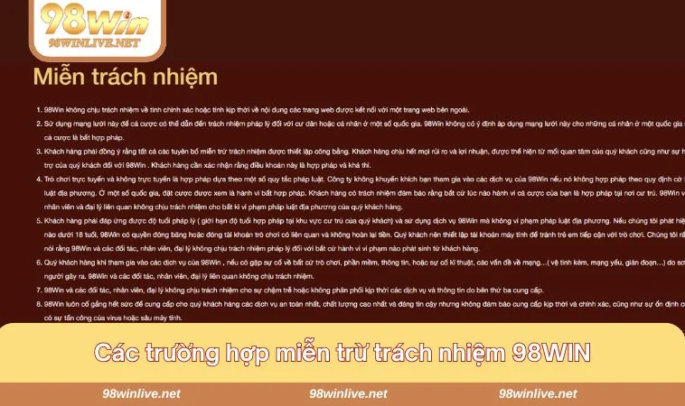 Miễn Trừ Trách Nhiệm 98WIN 186 Nhà cái luôn đề cao công tác bảo mật tài khoản của người chơi